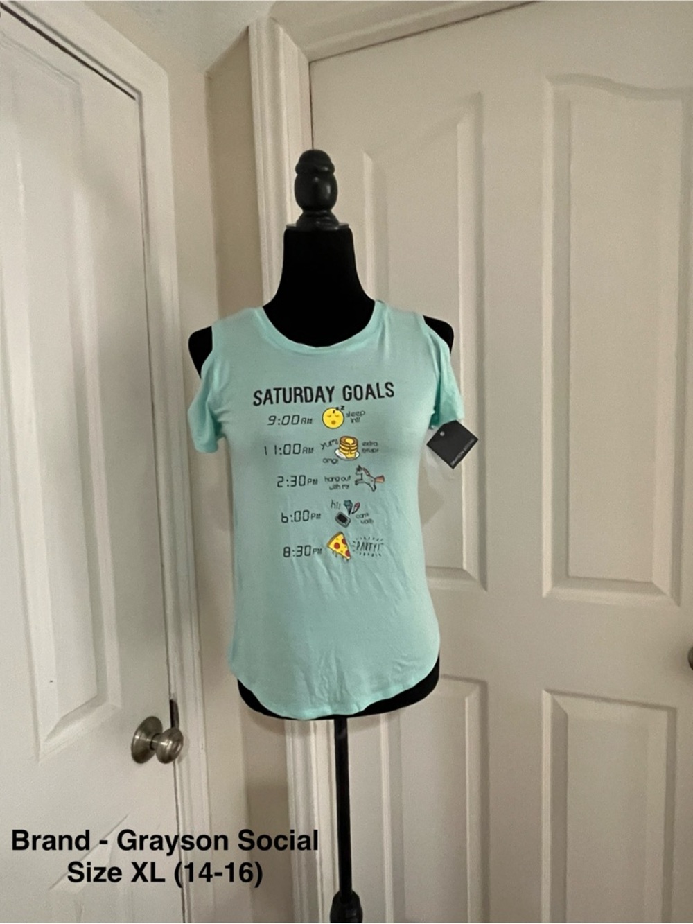 Grayson Social Mint 'Saturday Goals' Cold-Shoulder Tee